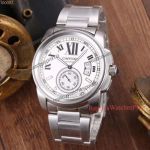 Upgraded Replica Cartier Calibre De Watch - Stainless Steel White Roman Dial 